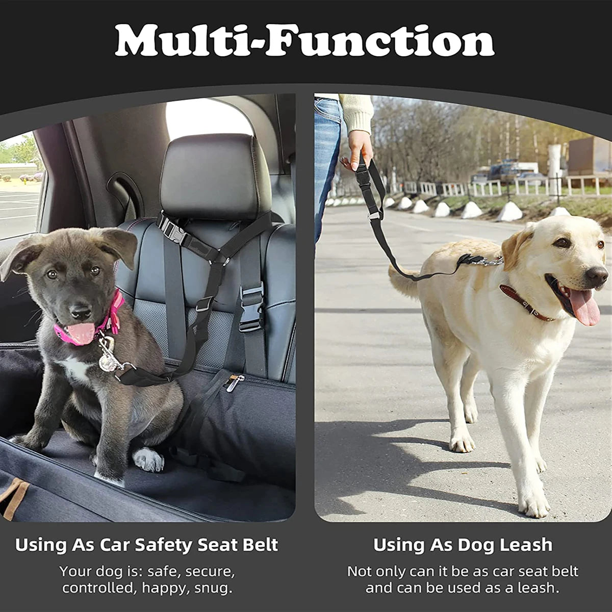 Adjustable Pet Seat Belt with Car Headrest Restraint for Dogs & Cats