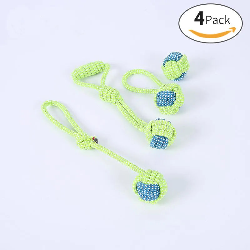 4PCS Bite-Resistant Cotton Rope Knot Ball Toy Set for Cats & Dogs
