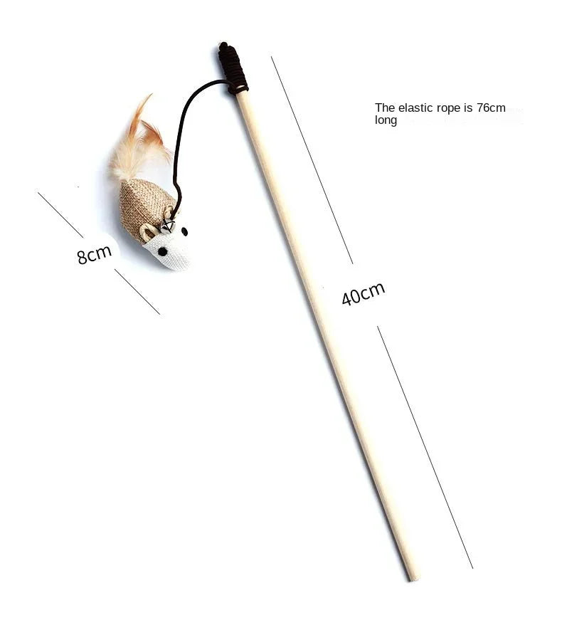Interactive Feather Teaser Wand Toy for Cats – Wooden Rod