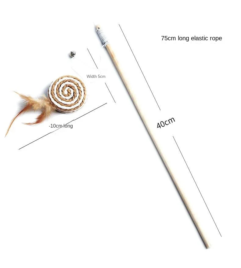 Interactive Feather Teaser Wand Toy for Cats – Wooden Rod
