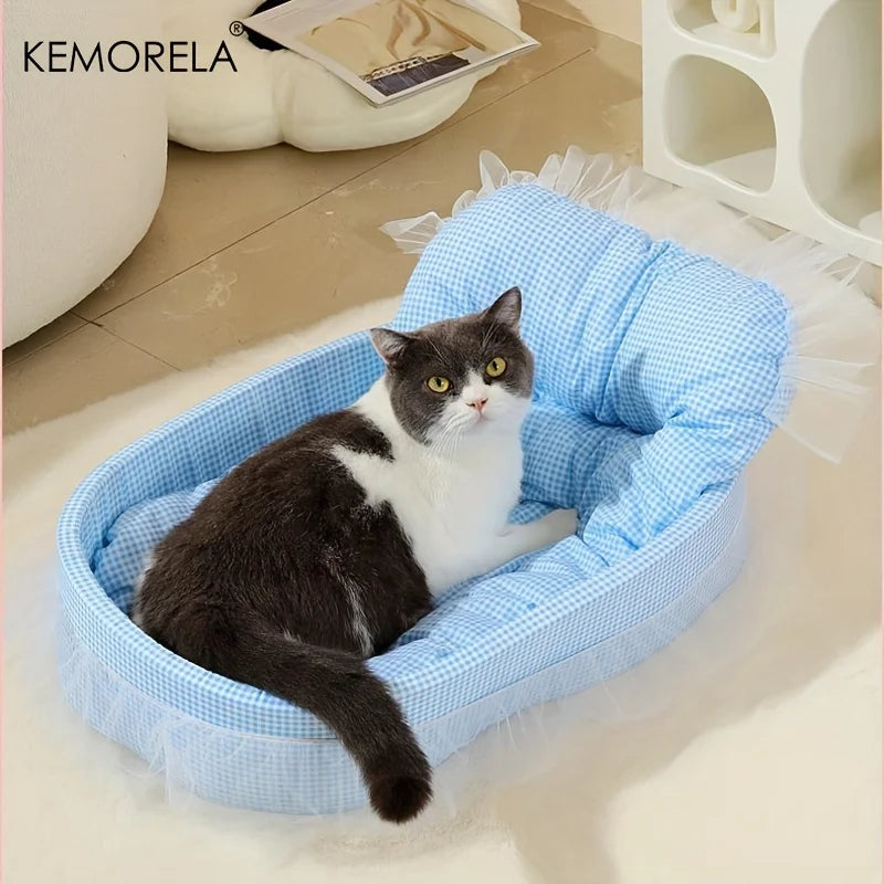 KEMORELA Cat Princess Sofa Bed – Gauze Edge, All-Season Washable Mat