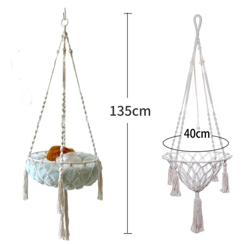 Hand-Woven Cotton Rope Cat Hammock Swing – Hanging Indoor Pet Nest