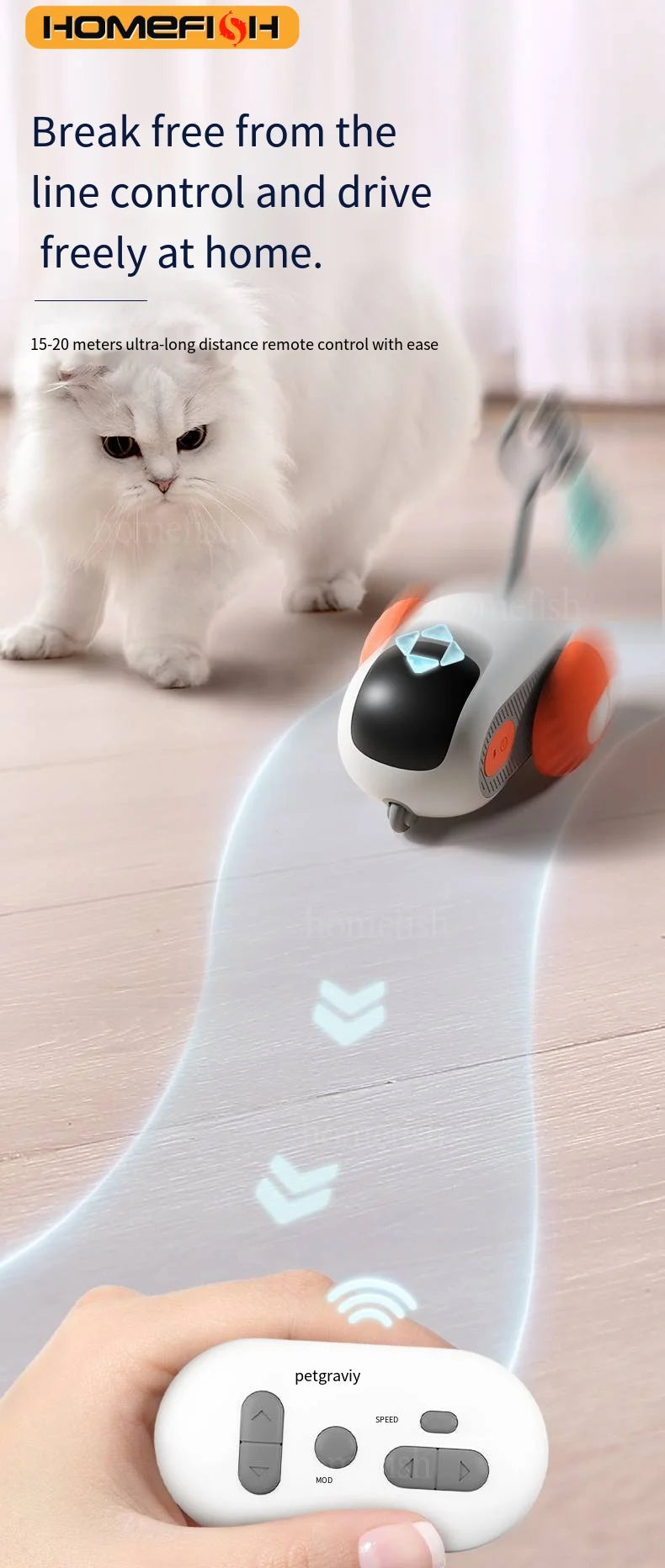 Smart Remote-Controlled Toy Car for Cats & Dogs – 2 Modes, Interactive Play
