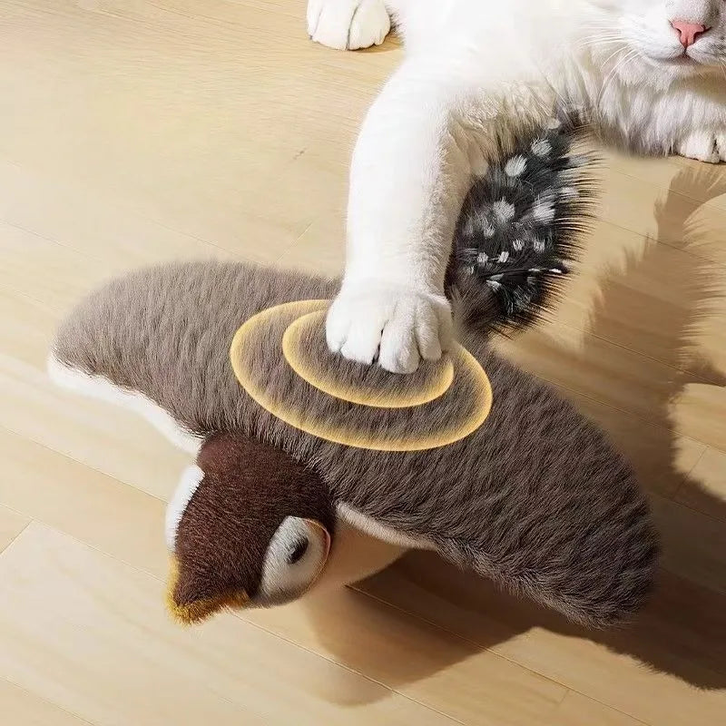 Rechargeable Touch-Sensitive Chirping Plush Bird Toy for Cats