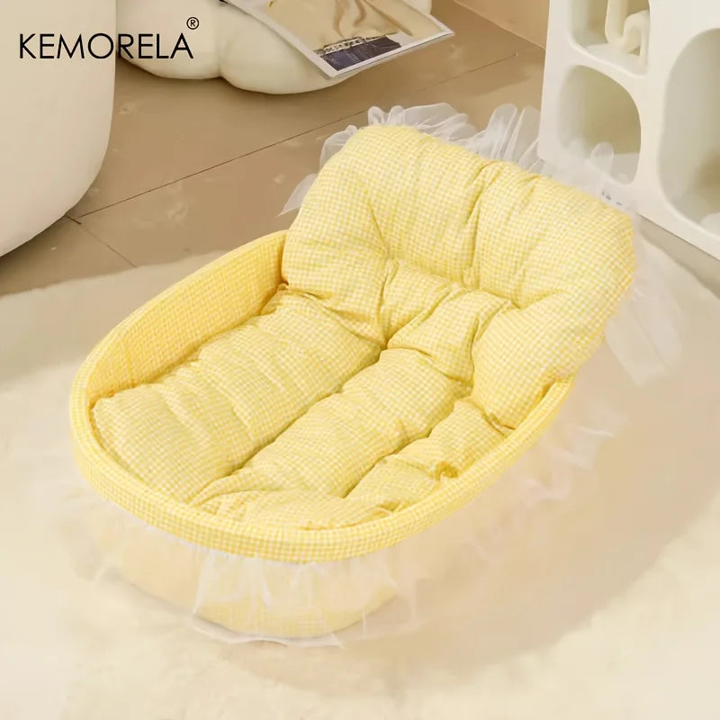 KEMORELA Cat Princess Sofa Bed – Gauze Edge, All-Season Washable Mat