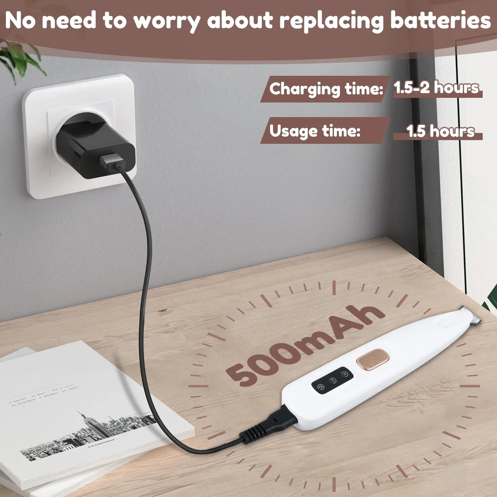 Waterproof Dog Paw Trimmer with LED Light & Display – 18mm Blade Grooming Clippers