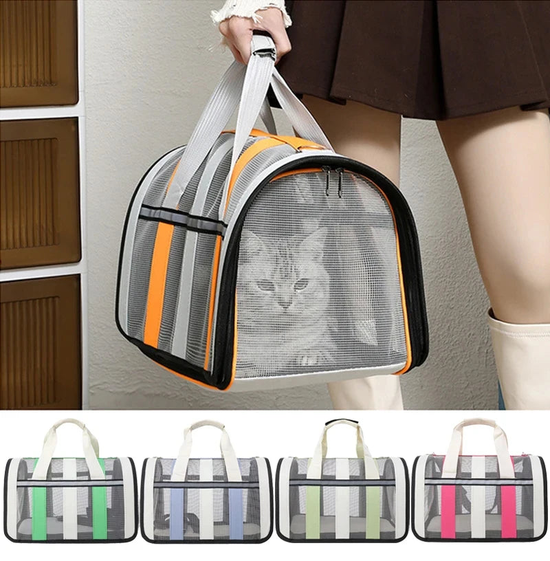 Foldable Mesh Pet Carrying Handbag for Cats & Small to Medium Dogs