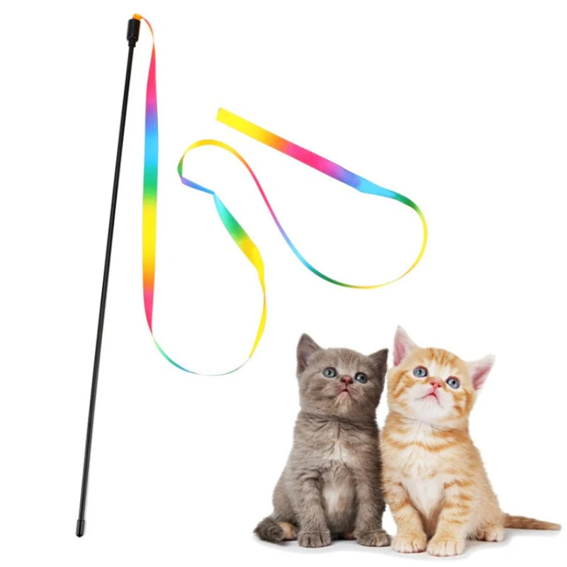 Rainbow Strips Cat Teaser Wand – Interactive Play Toy