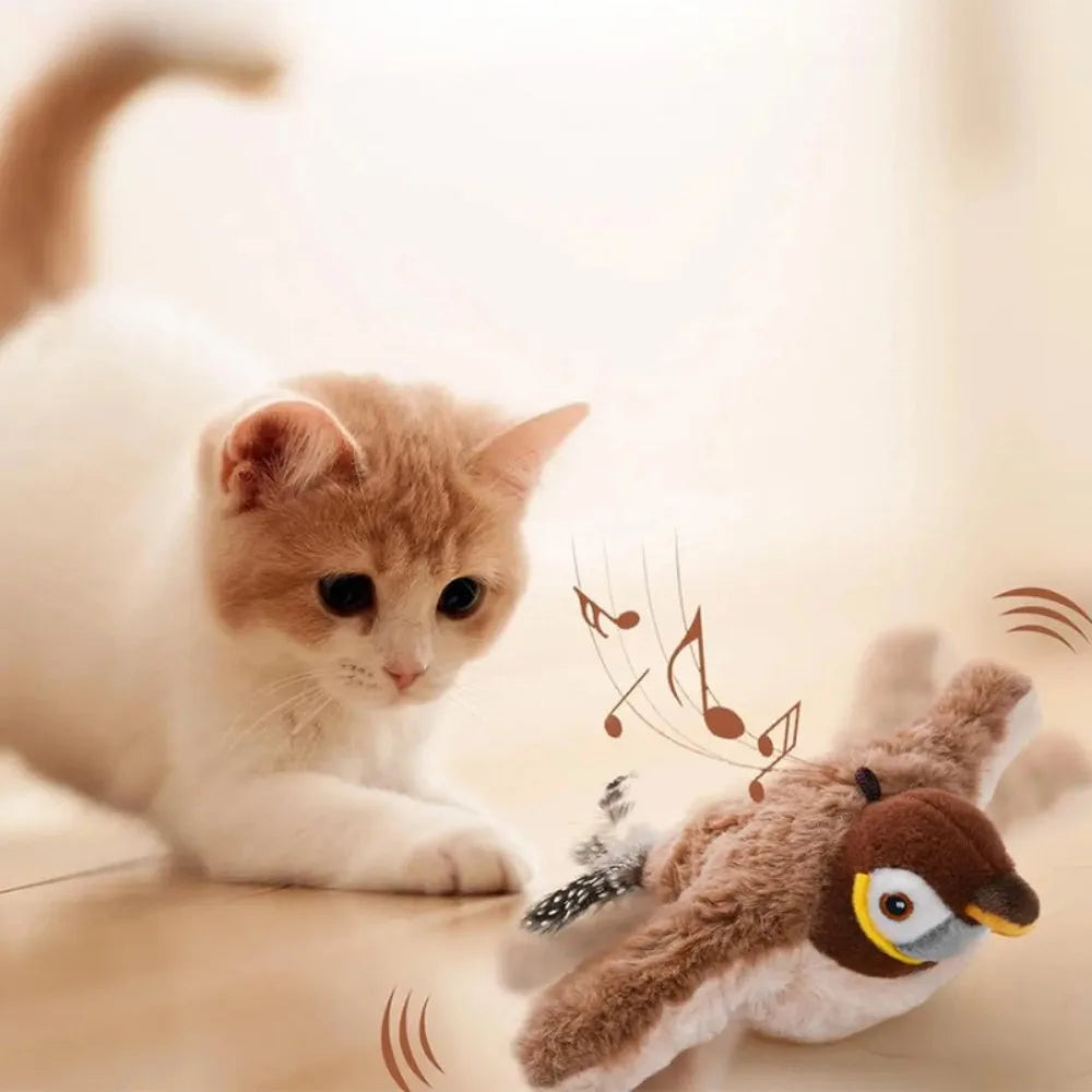 Rechargeable Touch-Sensitive Chirping Plush Bird Toy for Cats
