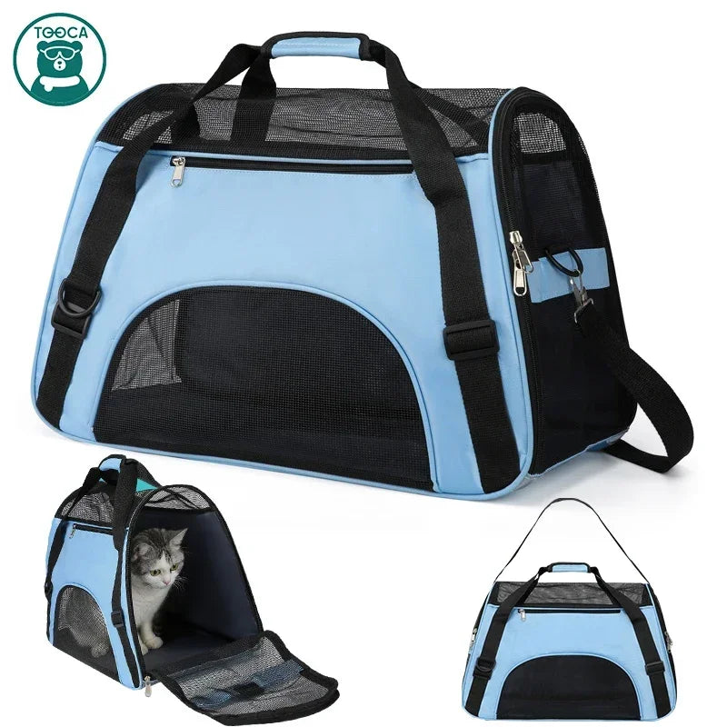 Foldable Mesh Pet Carrier Bag – Portable Travel Handbag for Cats & Small Dogs