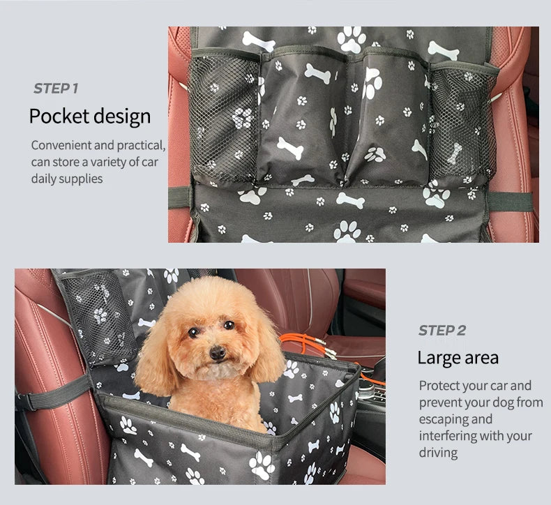 Durable Dog Car Booster Seat with Storage Pockets – Scratch-Proof Front Seat for Small & Medium Dogs