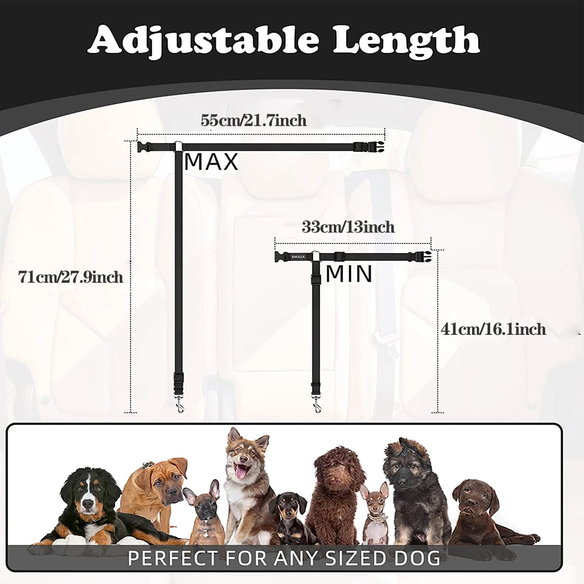 Adjustable Pet Seat Belt with Car Headrest Restraint for Dogs & Cats