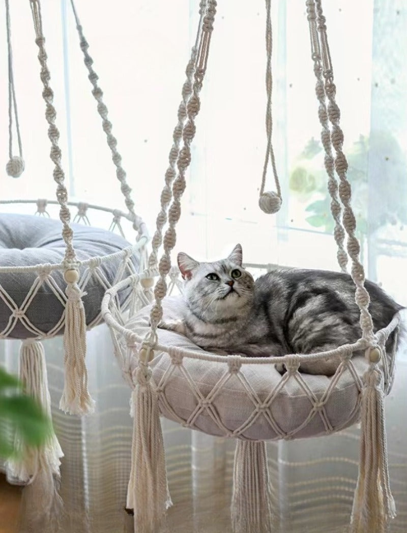 Hand-Woven Cotton Rope Cat Hammock Swing – Hanging Indoor Pet Nest