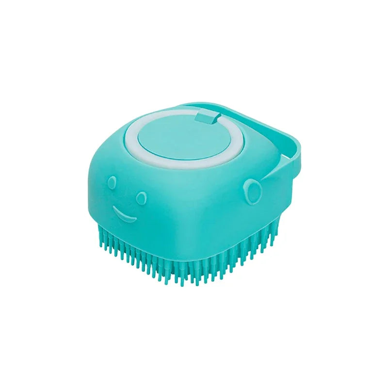 Dog Bathing & Massage Brush with Shampoo Dispenser – Soft Silicone Bristles
