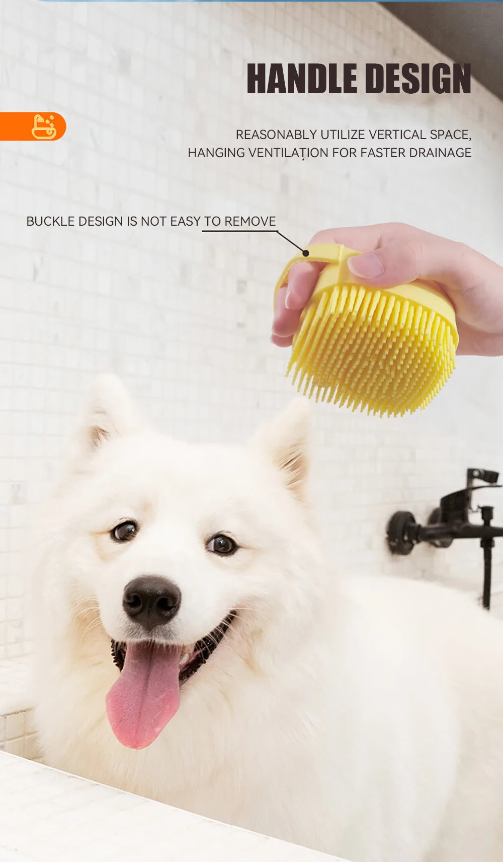 Dog Bathing & Massage Brush with Shampoo Dispenser – Soft Silicone Bristles