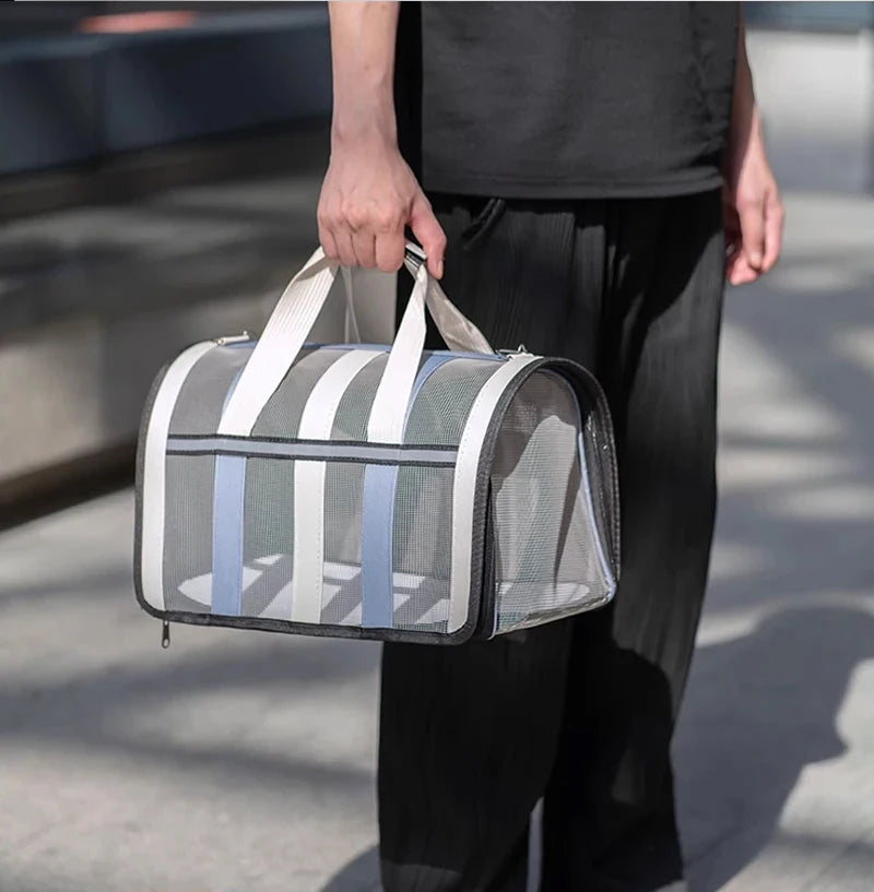 Foldable Mesh Pet Carrying Handbag for Cats & Small to Medium Dogs