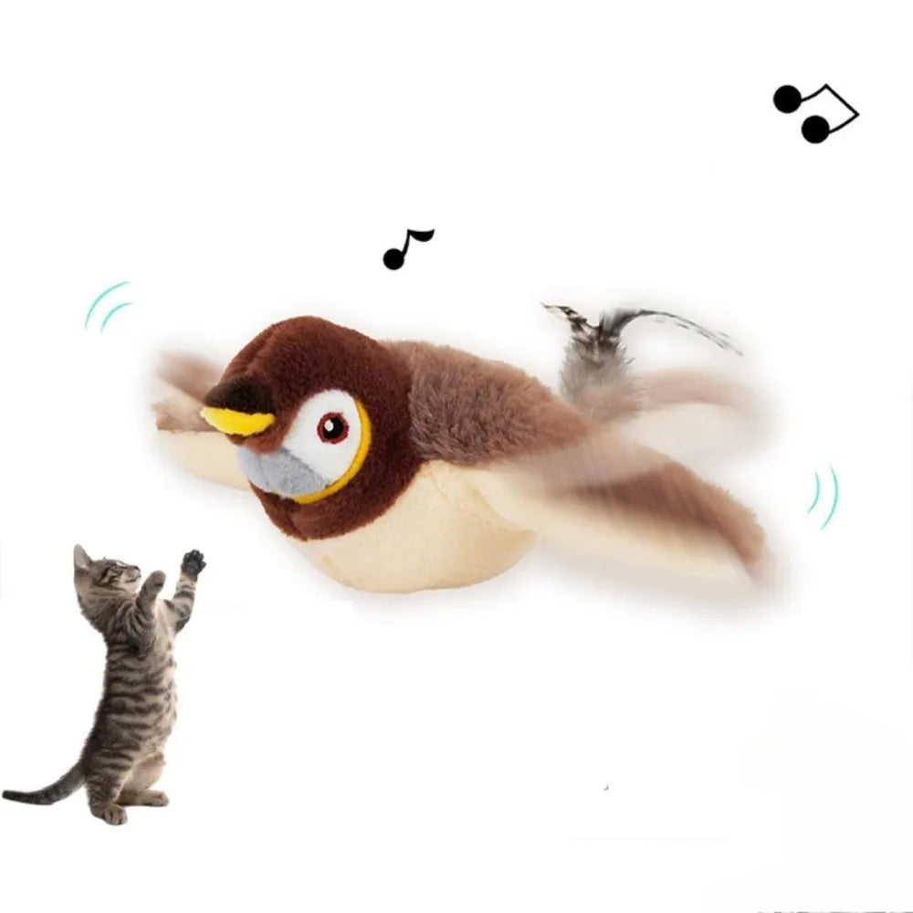 Rechargeable Touch-Sensitive Chirping Plush Bird Toy for Cats
