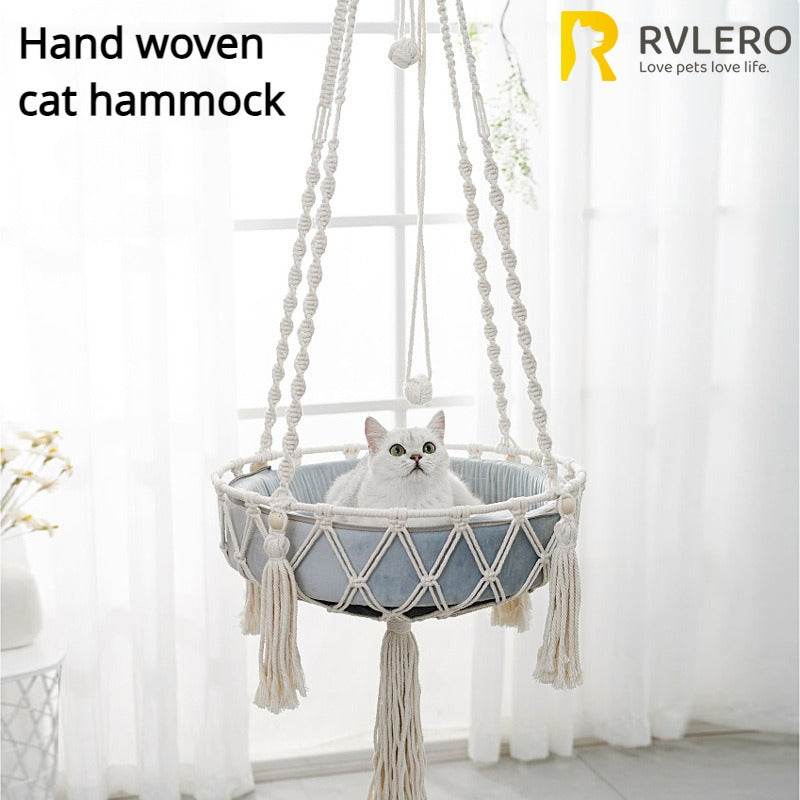 Hand-Woven Cotton Rope Cat Hammock Swing – Hanging Indoor Pet Nest