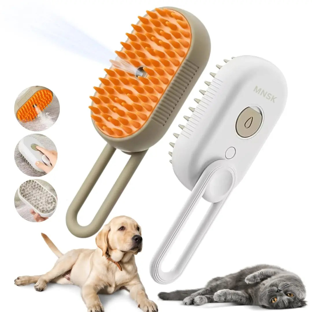 3-in-1 Electric Pet Hair Brush with Steam & Massage