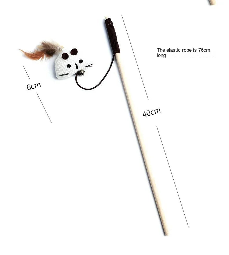 Interactive Feather Teaser Wand Toy for Cats – Wooden Rod