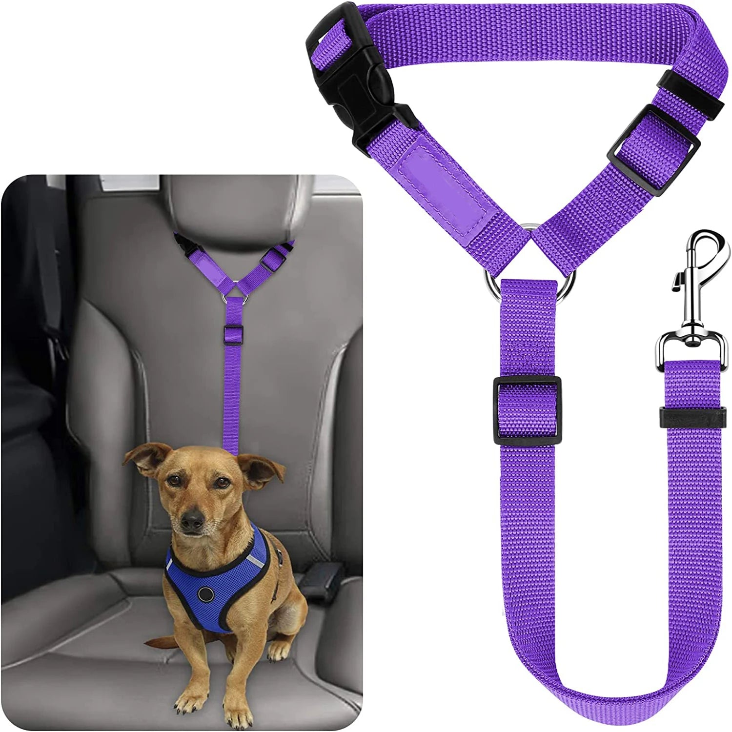 Adjustable Pet Seat Belt with Car Headrest Restraint for Dogs & Cats