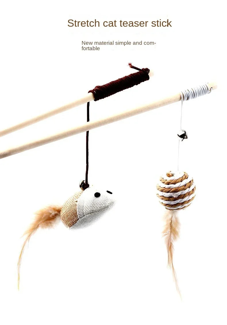 Interactive Feather Teaser Wand Toy for Cats – Wooden Rod