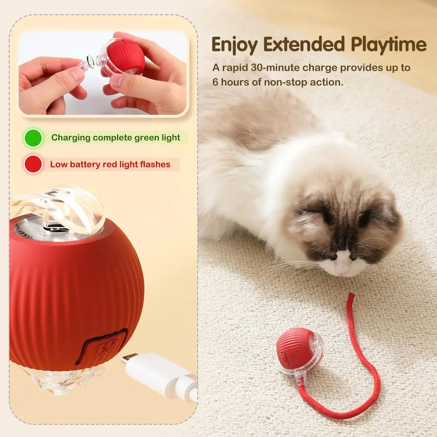 Smart Rolling Cat Toy Ball – Rechargeable with Tail & Motion Sensor