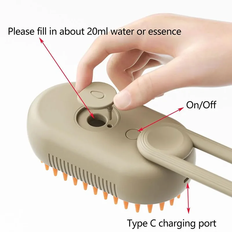 3-in-1 Electric Pet Hair Brush with Steam & Massage
