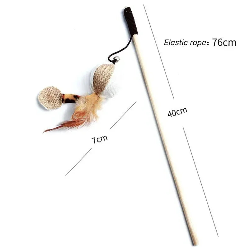 Interactive Feather Teaser Wand Toy for Cats – Wooden Rod