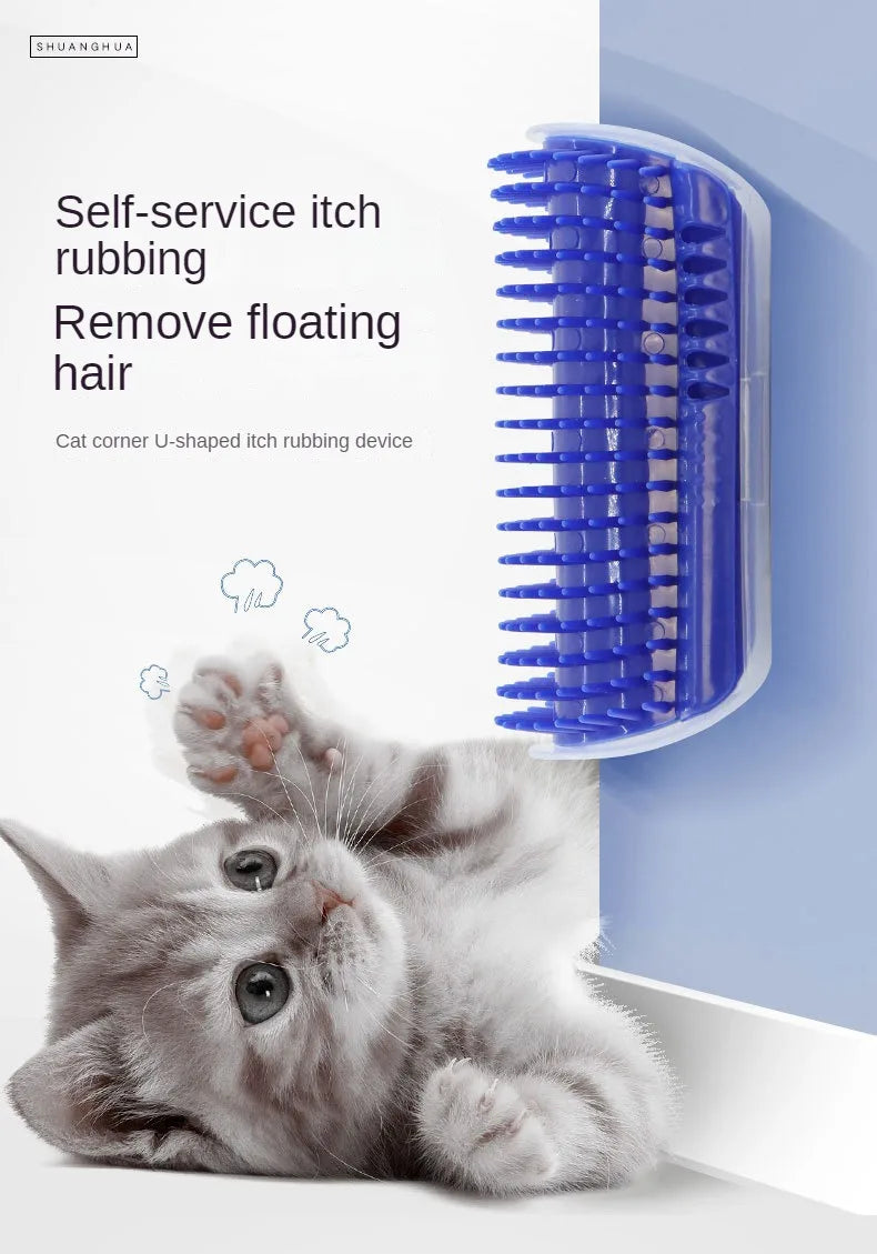 Cat Wall Corner Self-Grooming Brush with Bristles