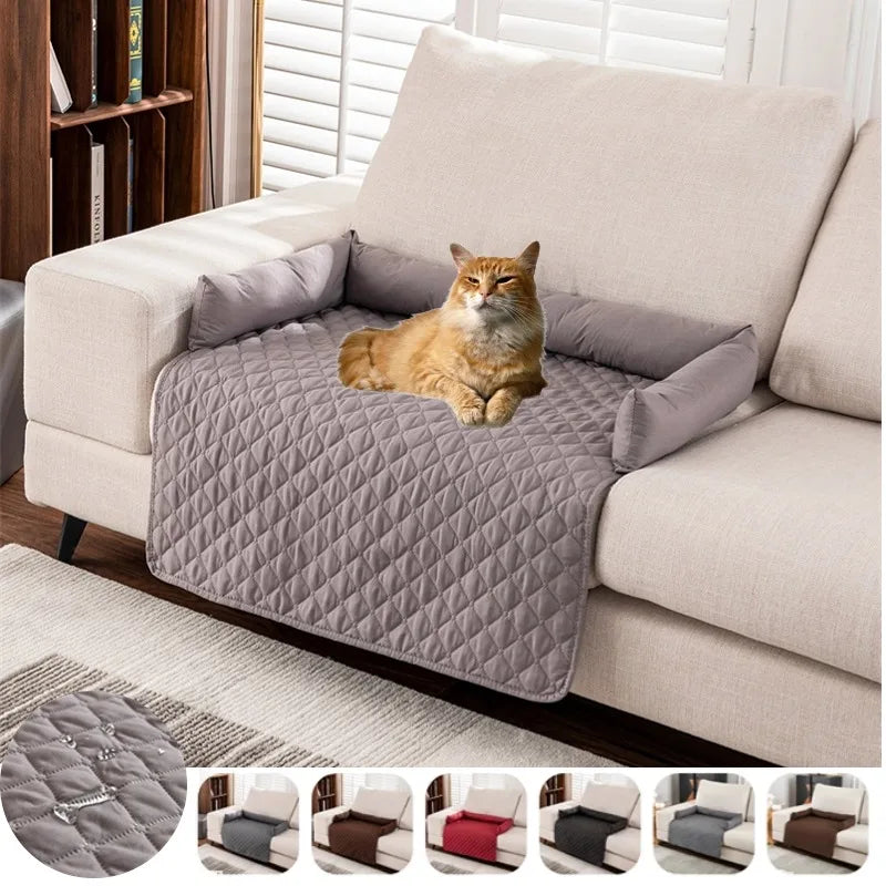 Waterproof Pet Bed Mat with Neck Pillow – Washable Sofa Cover