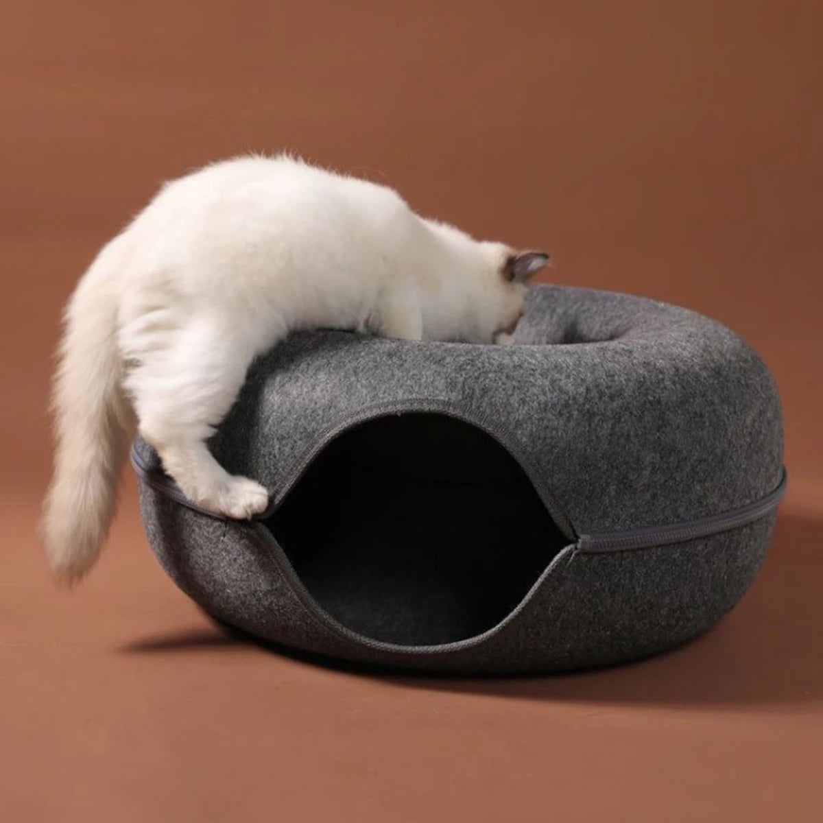 2-in-1 Felt Donut Cat Bed & Tunnel with Breather Hole
