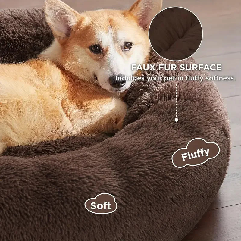 Round Plush Pet Bed – Winter Warm Sofa for Cats & Dogs