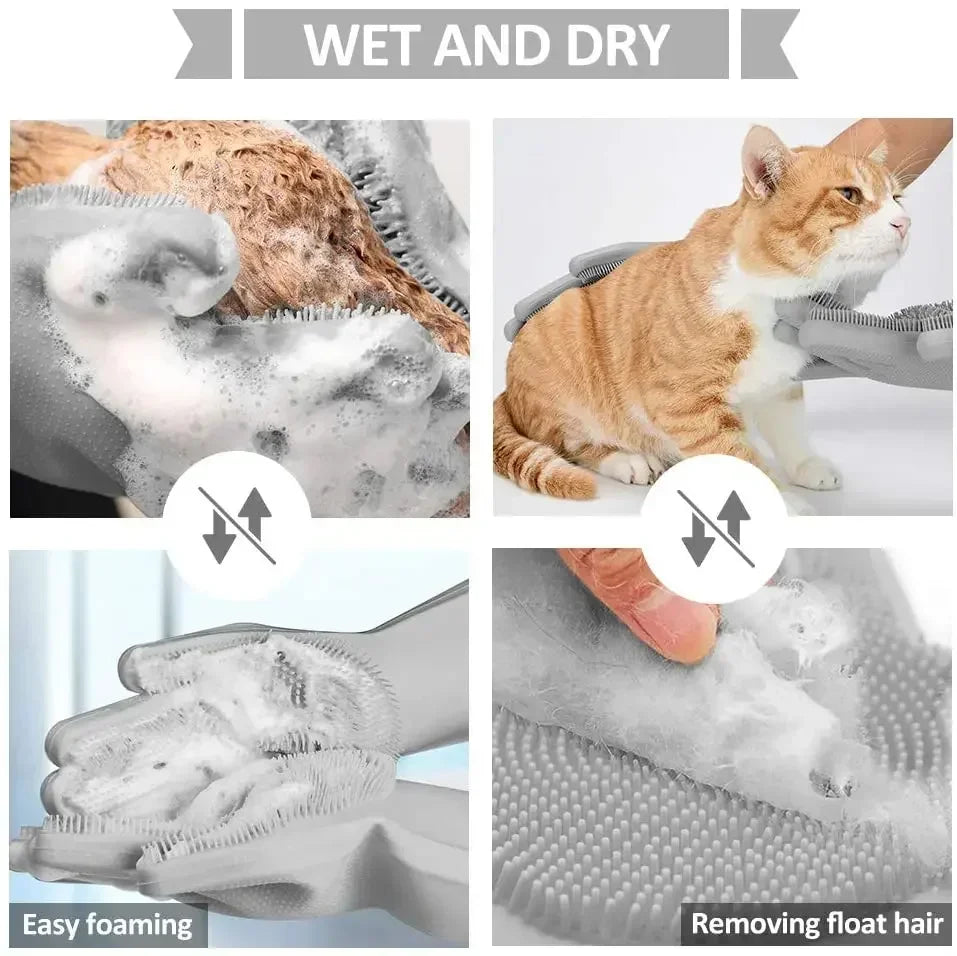 Pet Grooming & Bathing Gloves – Silicone Hair Removal Scrubber for Dogs & Cats