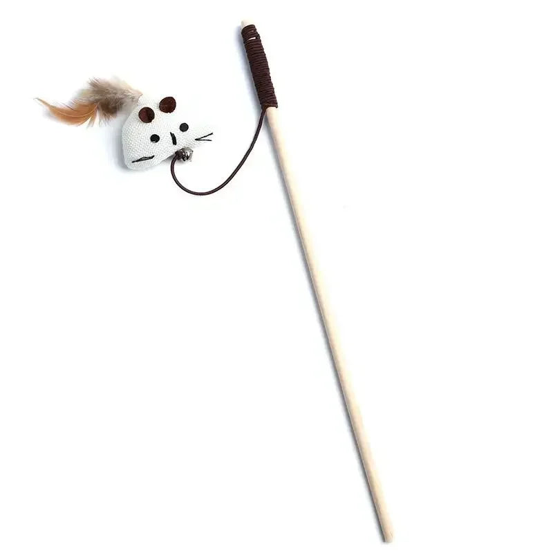 Interactive Feather Teaser Wand Toy for Cats – Wooden Rod