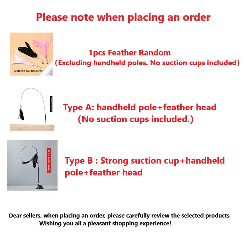 Cat Teaser Stick with Bell & Suction Cup – Durable Feather Toy