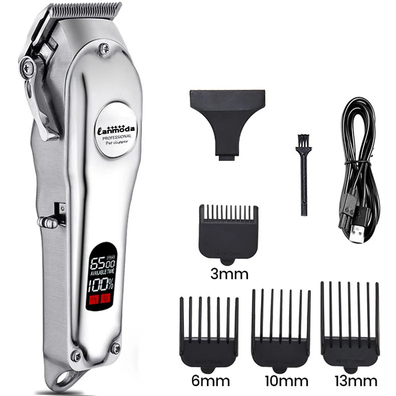 Professional Pet Hair Clipper – All-Metal Rechargeable Dog & Cat Grooming Trimmer