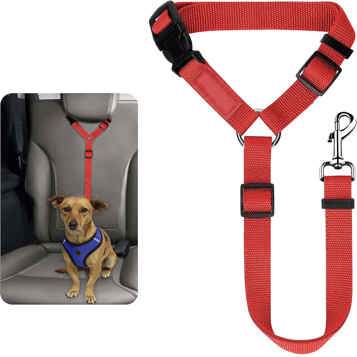 Adjustable Pet Seat Belt with Car Headrest Restraint for Dogs & Cats