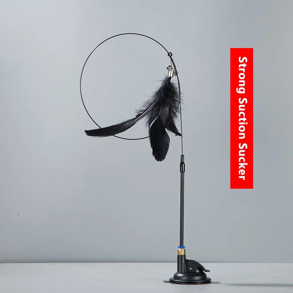 Cat Teaser Stick with Bell & Suction Cup – Durable Feather Toy