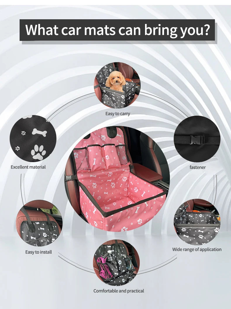 Durable Dog Car Booster Seat with Storage Pockets – Scratch-Proof Front Seat for Small & Medium Dogs