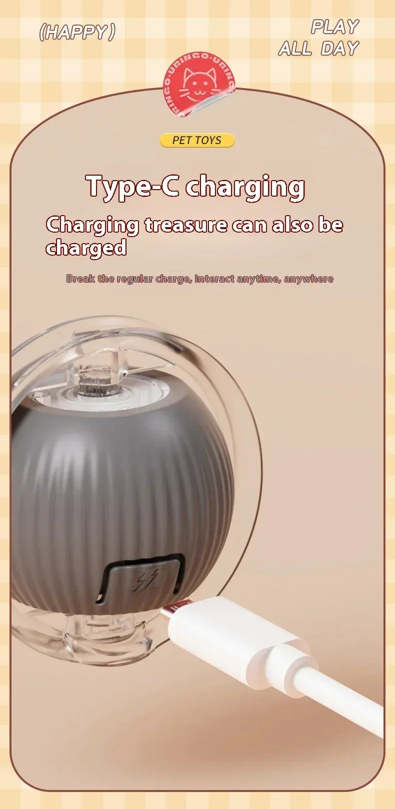 Rechargeable Interactive Rolling Ball Toy for Cats and Dogs