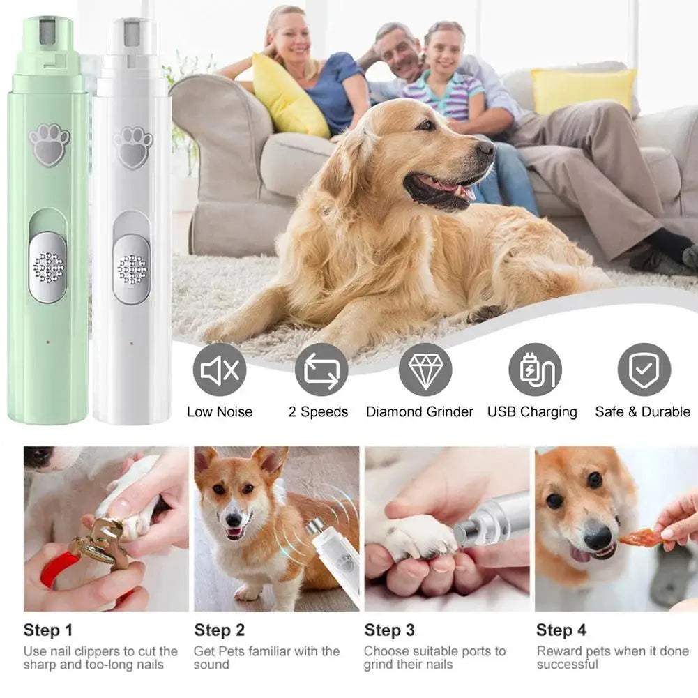 Rechargeable Electric Dog Nail Grinder – Painless Pet Nail Trimmer with Polisher