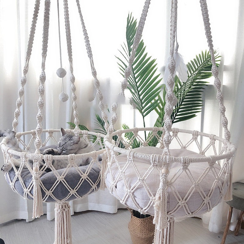 Hand-Woven Cotton Rope Cat Hammock Swing – Hanging Indoor Pet Nest