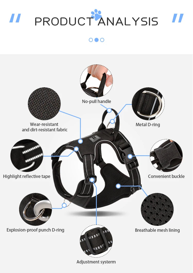 Personalized No-Pull Reflective Padded Dog Harness