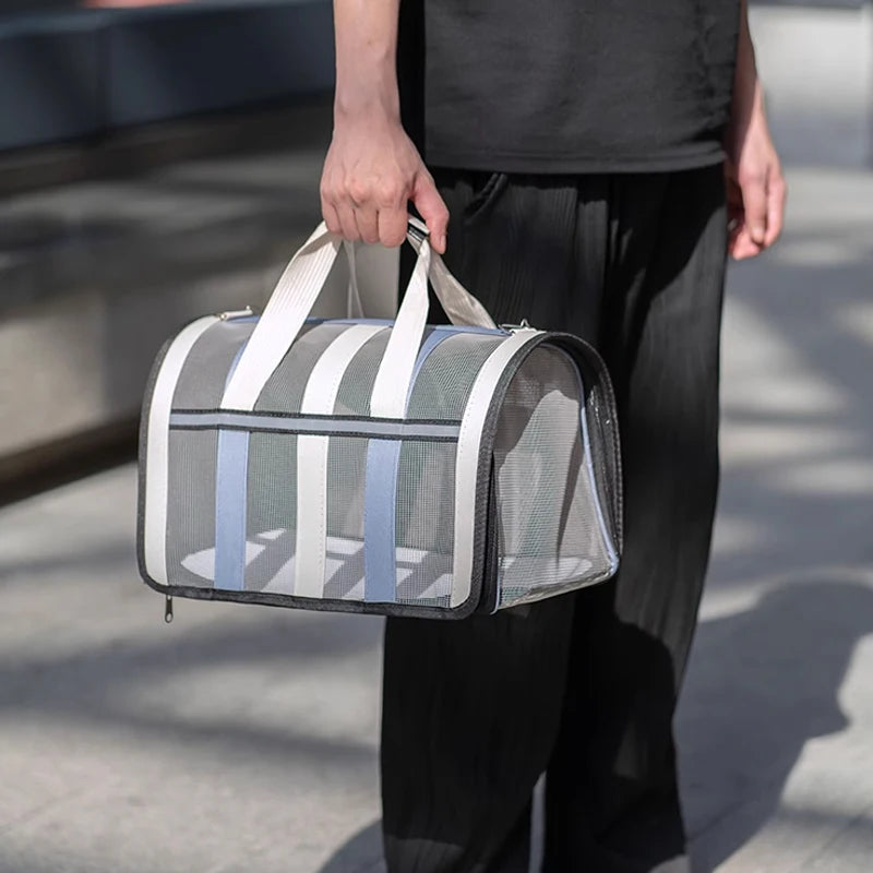 Foldable Mesh Pet Carrying Handbag for Cats & Small to Medium Dogs