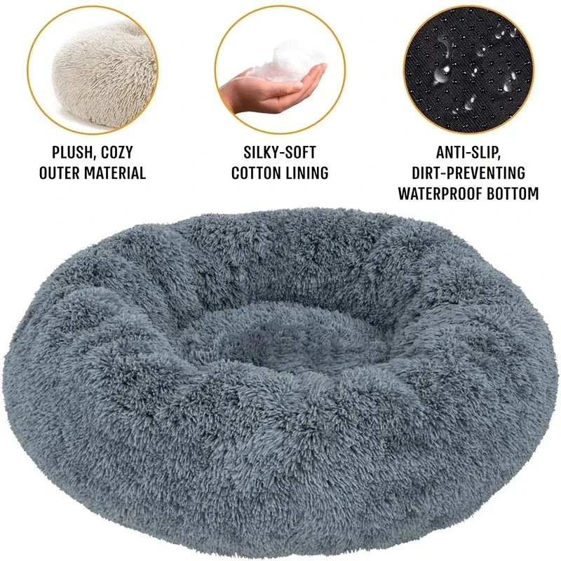 Round Plush Pet Bed – Winter Warm Sofa for Cats & Dogs