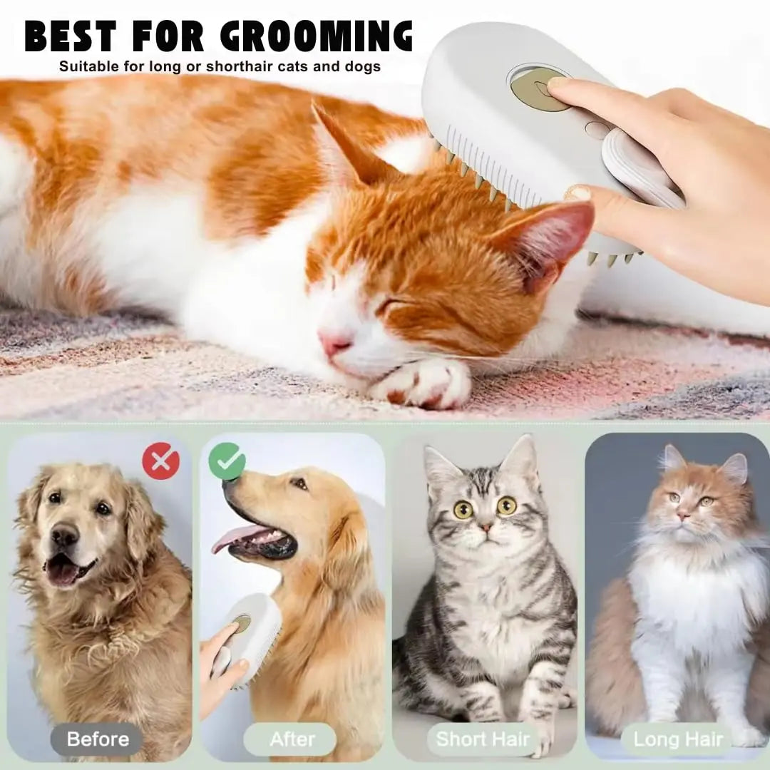 3-in-1 Electric Pet Hair Brush with Steam & Massage