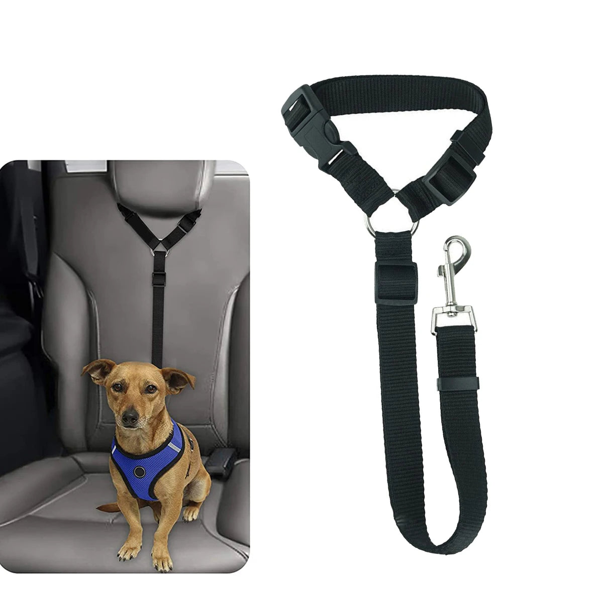 Adjustable Pet Seat Belt with Car Headrest Restraint for Dogs & Cats