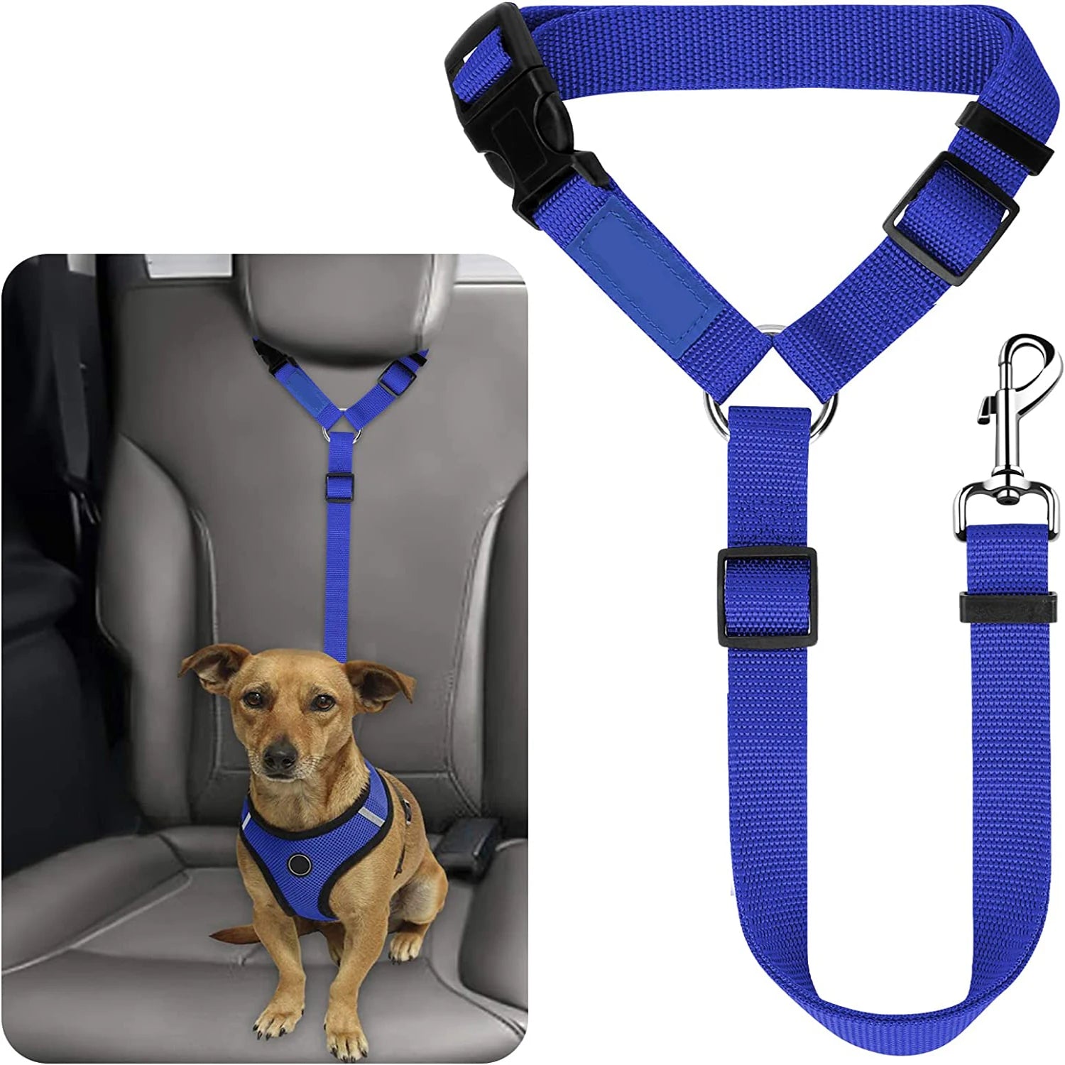Adjustable Pet Seat Belt with Car Headrest Restraint for Dogs & Cats