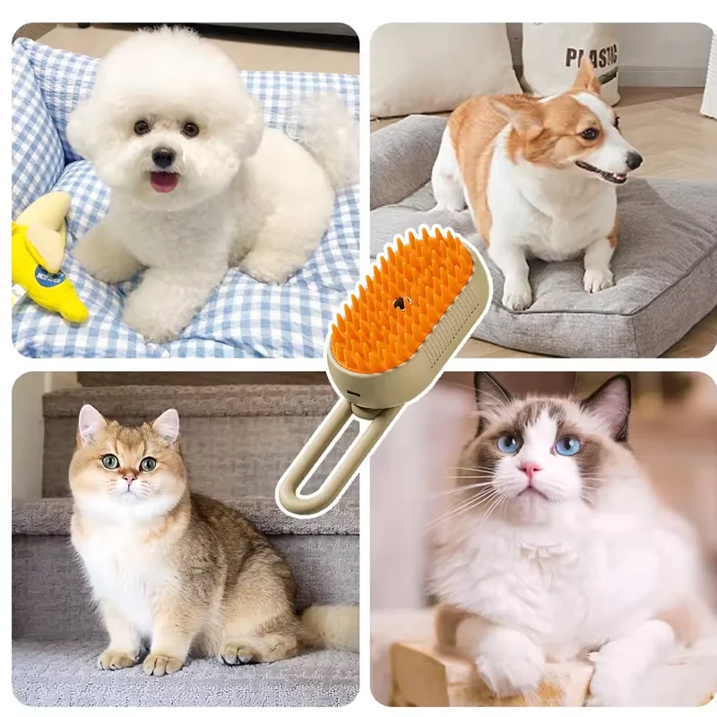 3-in-1 Electric Pet Hair Brush with Steam & Massage